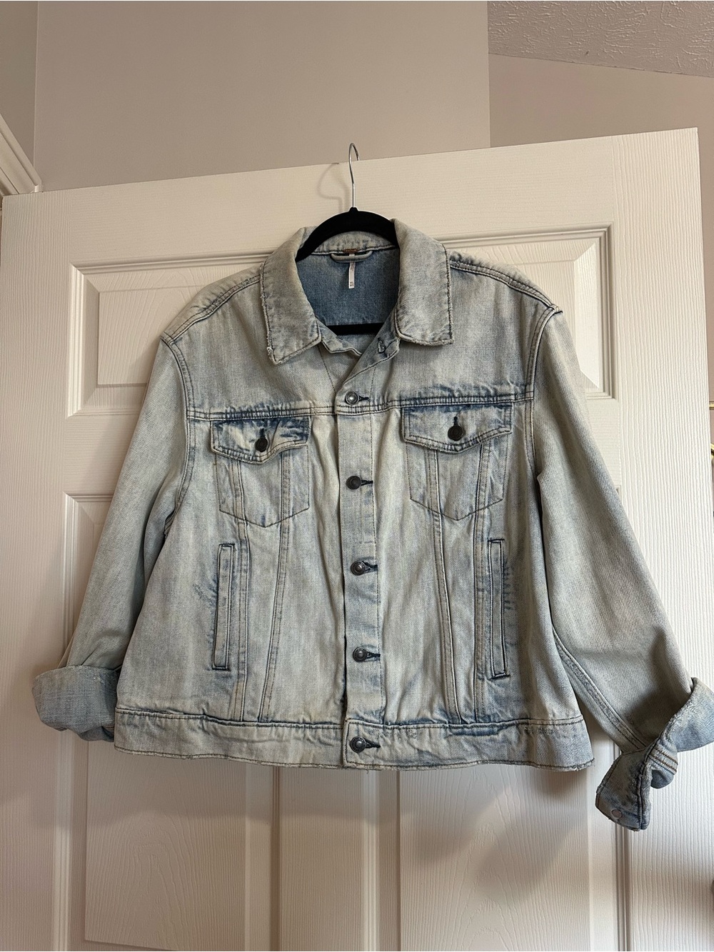 Free People Faded Light Blue Denim Jacket with quilted details